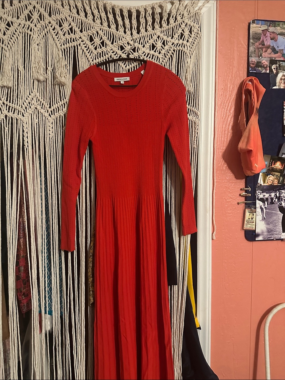 Veronica Beard Red Long-Sleeve Ribbed Maxi Dress